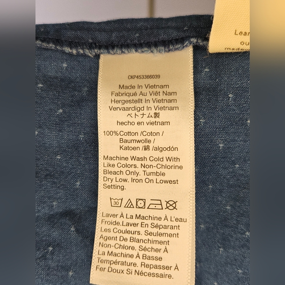 Madewell Denim Square-Neck Pleated Sleeve Boho Chambray Blouse Blue - Picture 6 of 11